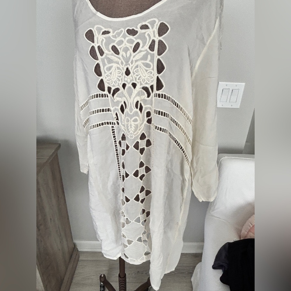 Johnny Was Cream Embroidered Tunic XL